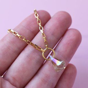 Swarovski crystal dangle drop pendant necklace, stack box chain link necklace